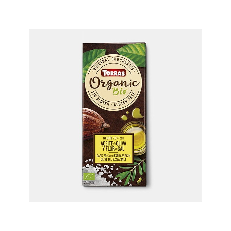 Tableta Orgánico 70% negro con aceite de oliva virgen extra y flor de sal